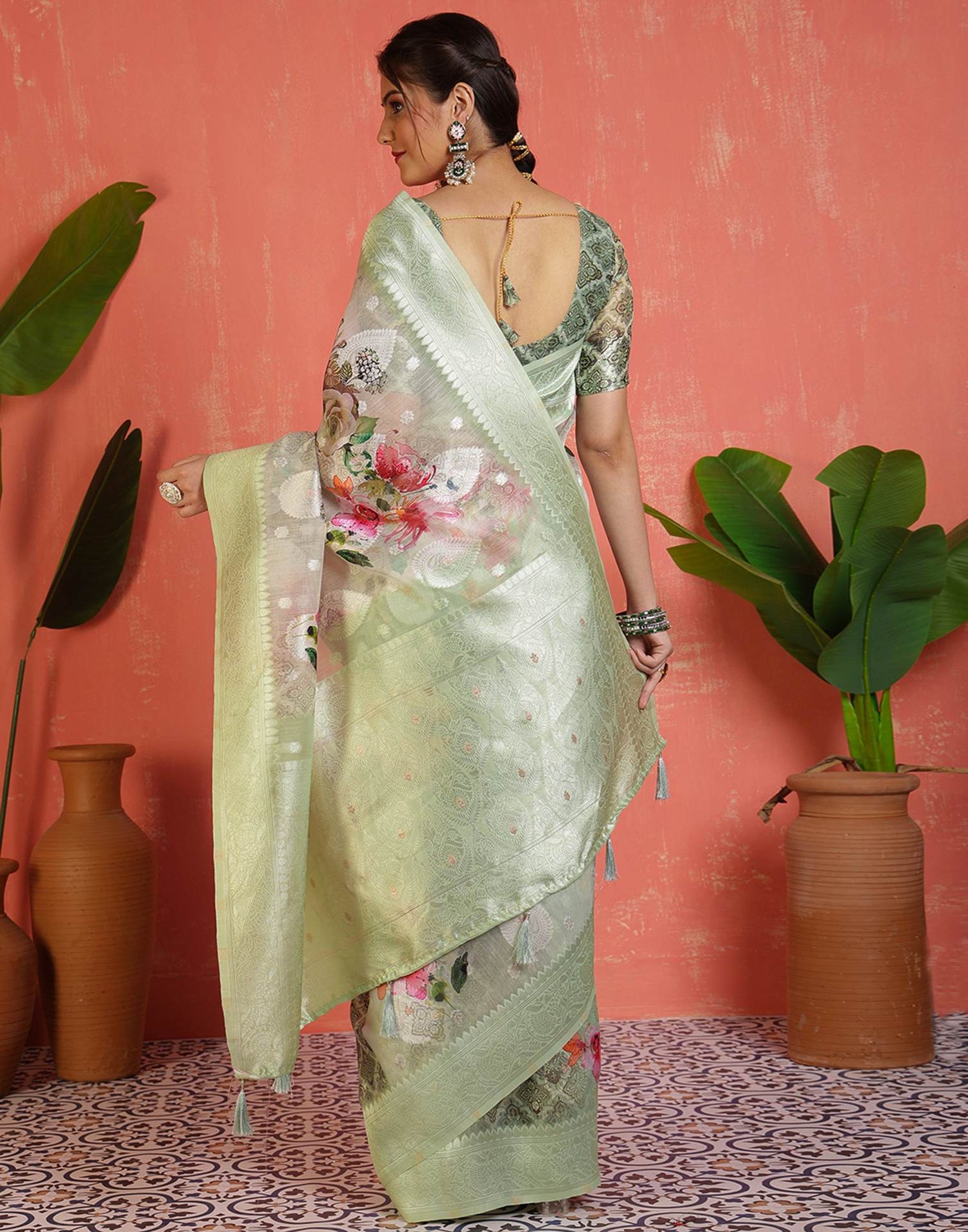 Pista Green Chanderi Woven Saree