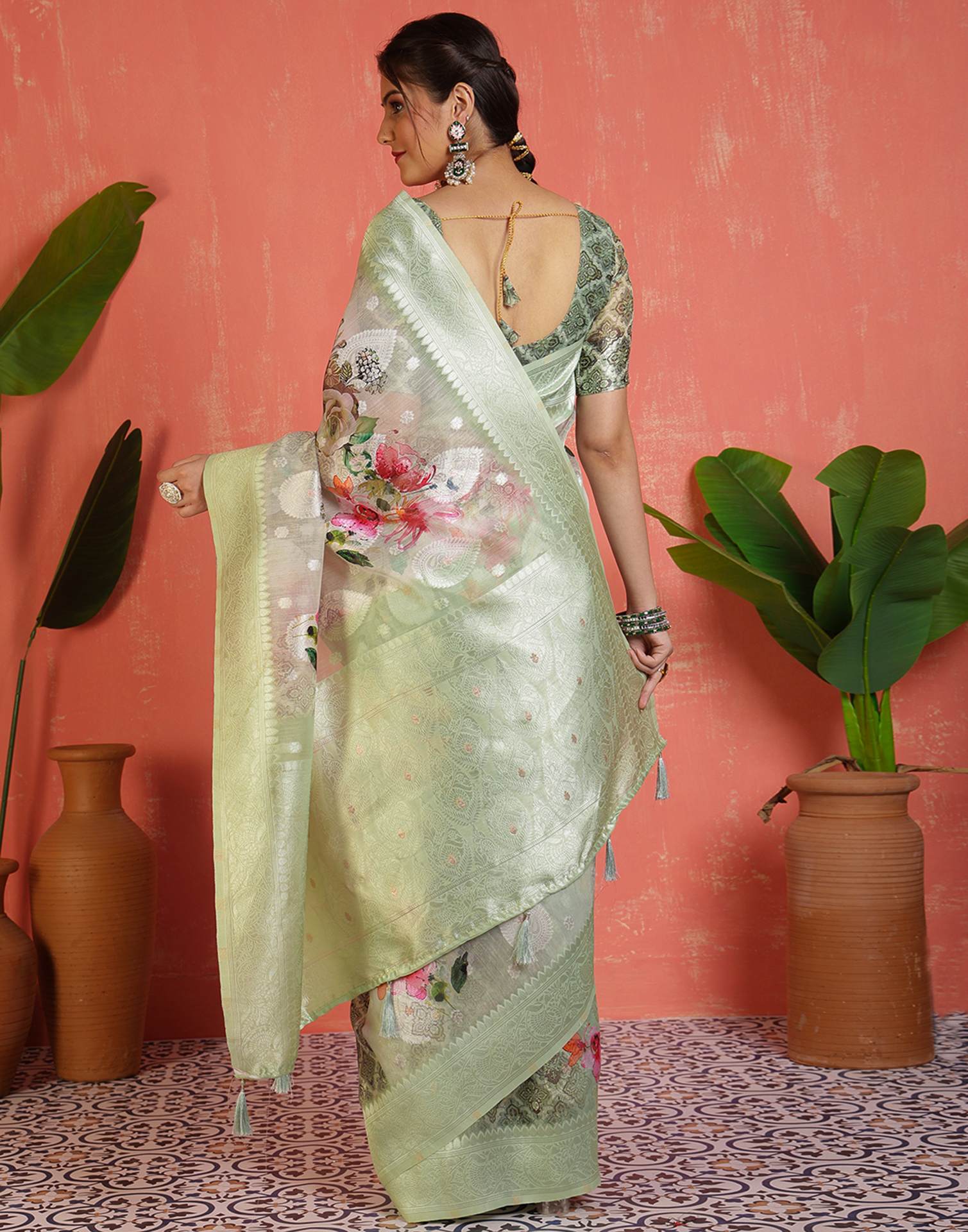 Pista Green Chanderi Woven Saree
