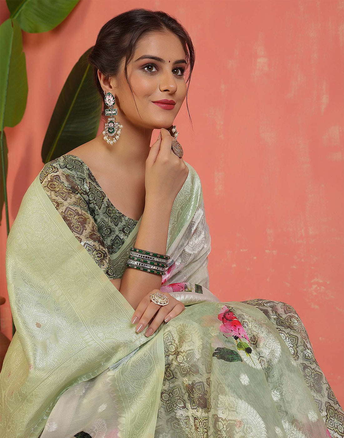 Pista Green Chanderi Woven Saree