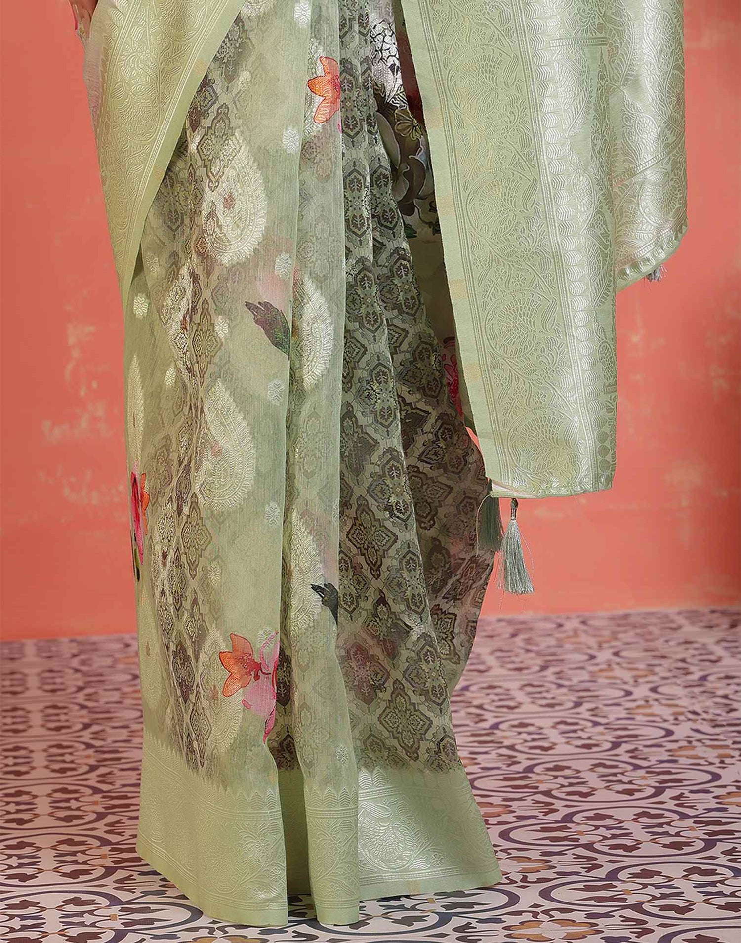 Pista Green Chanderi Woven Saree