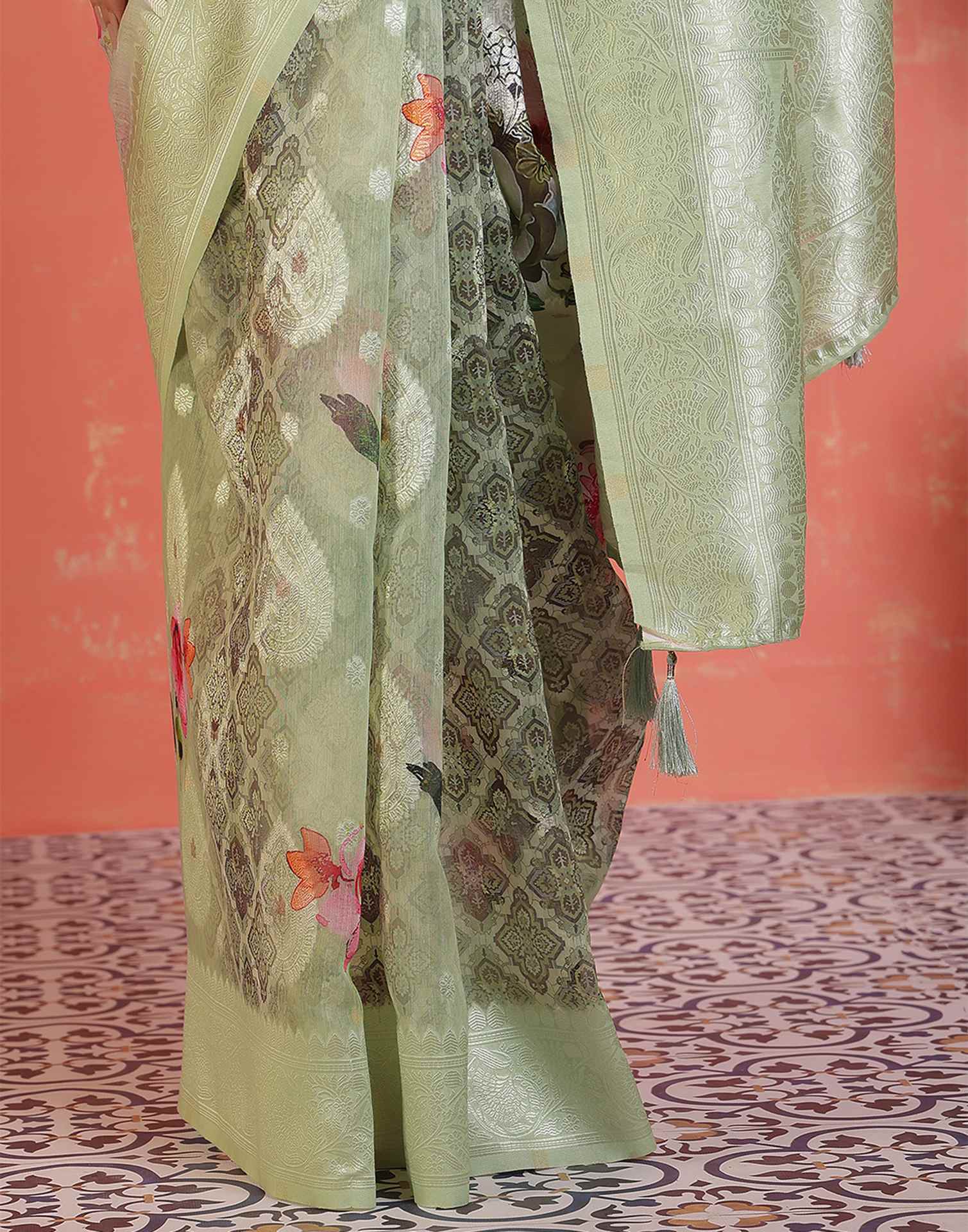 Pista Green Chanderi Woven Saree