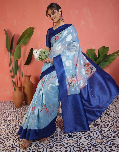 Sky Blue Chanderi Woven Saree