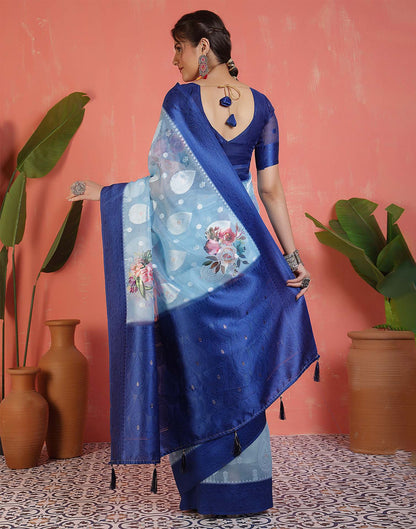 Sky Blue Chanderi Woven Saree