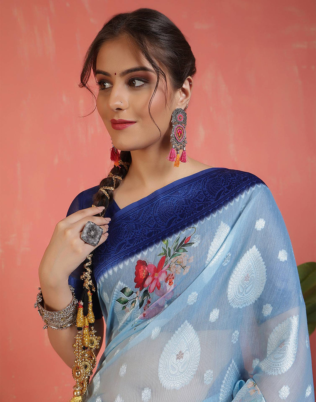 Sky Blue Chanderi Woven Saree