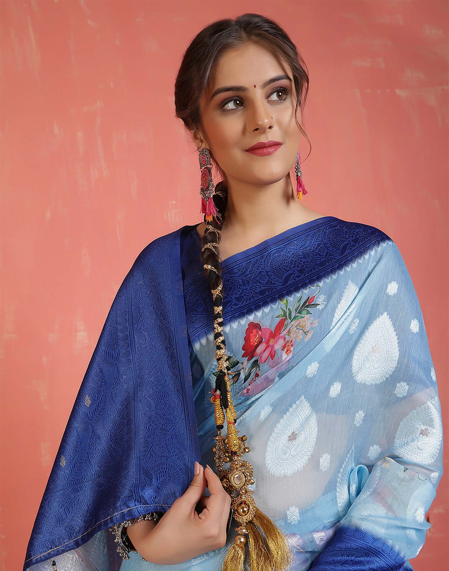 Sky Blue Chanderi Woven Saree