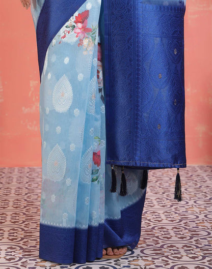 Sky Blue Chanderi Woven Saree