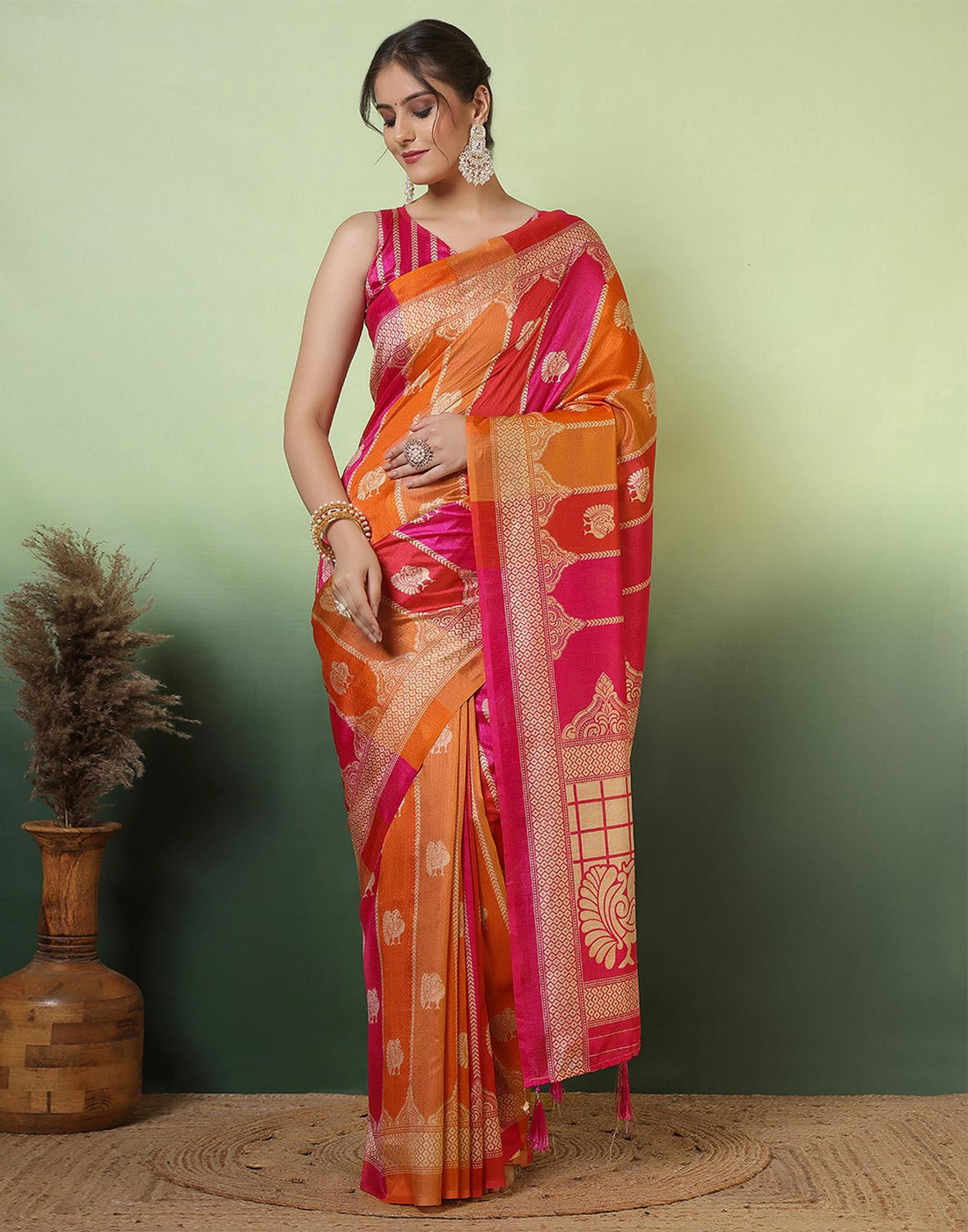 Pink Silk Woven Saree