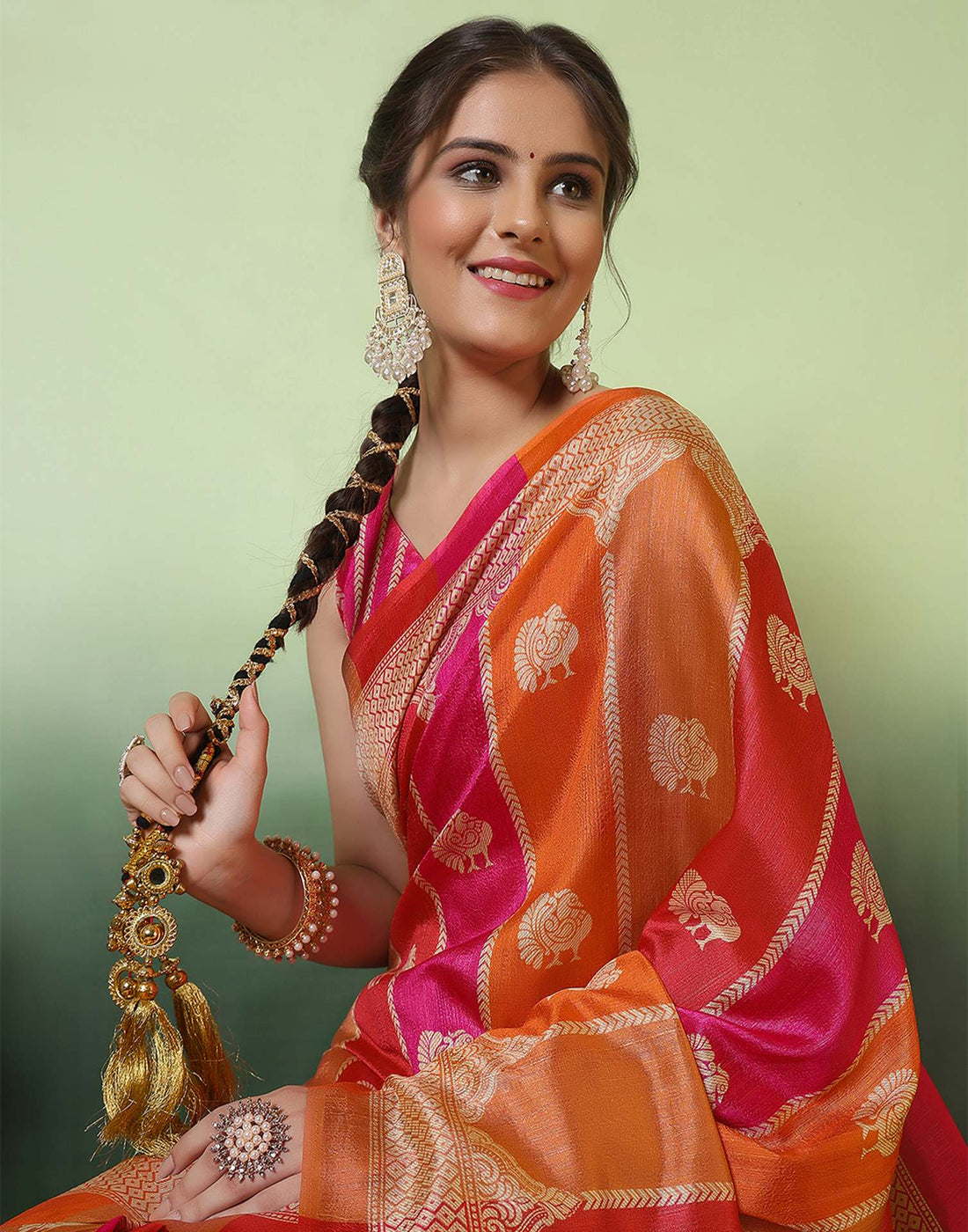 Pink Silk Woven Saree