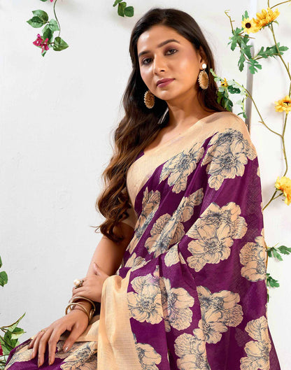 Dark Wine Cotton Floral Printed Saree