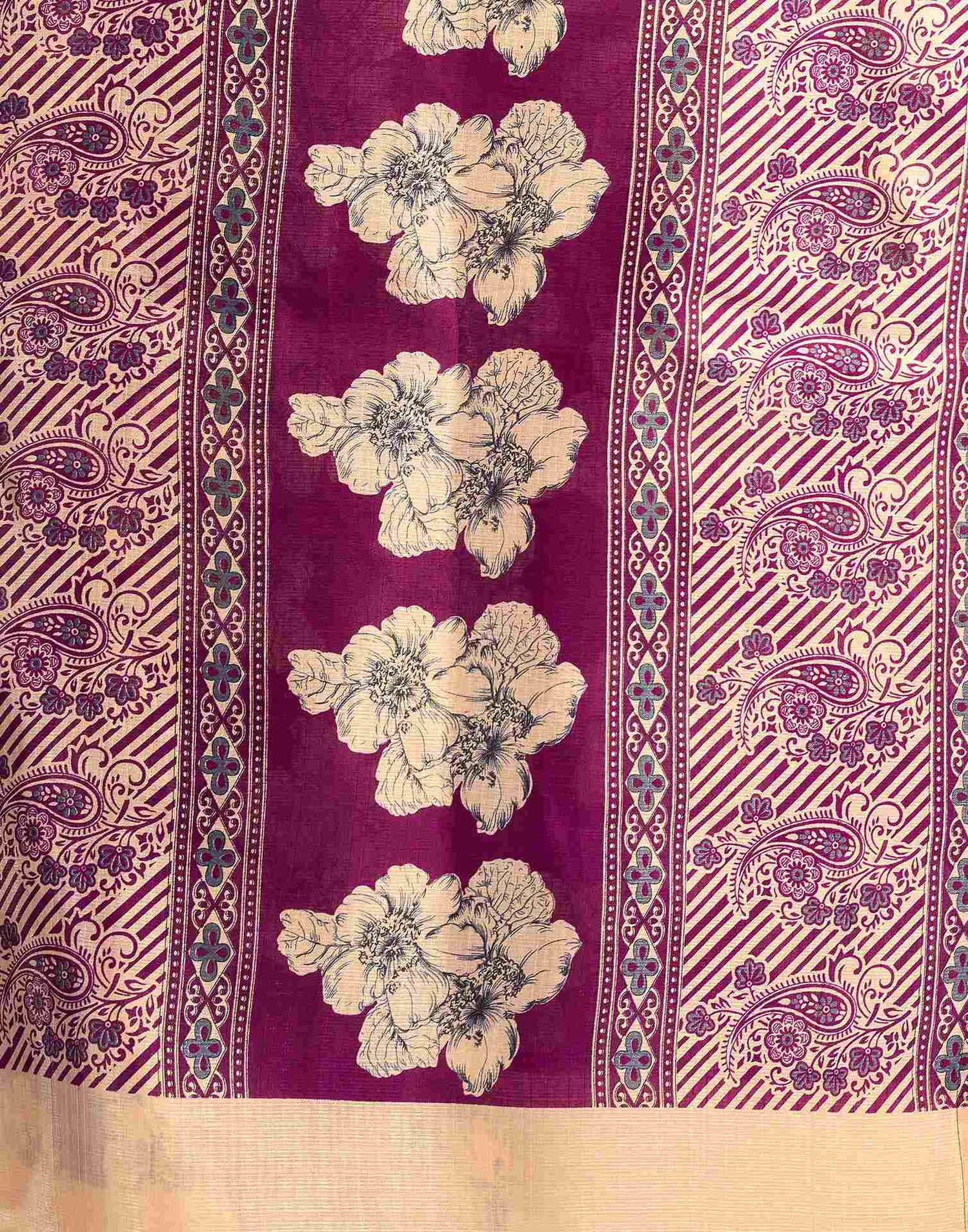 Dark Wine Cotton Floral Printed Saree