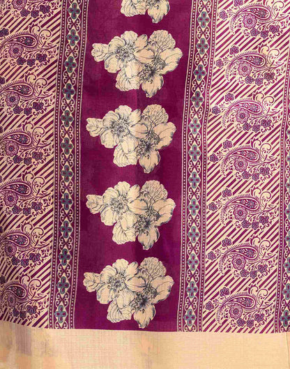 Dark Wine Cotton Floral Printed Saree