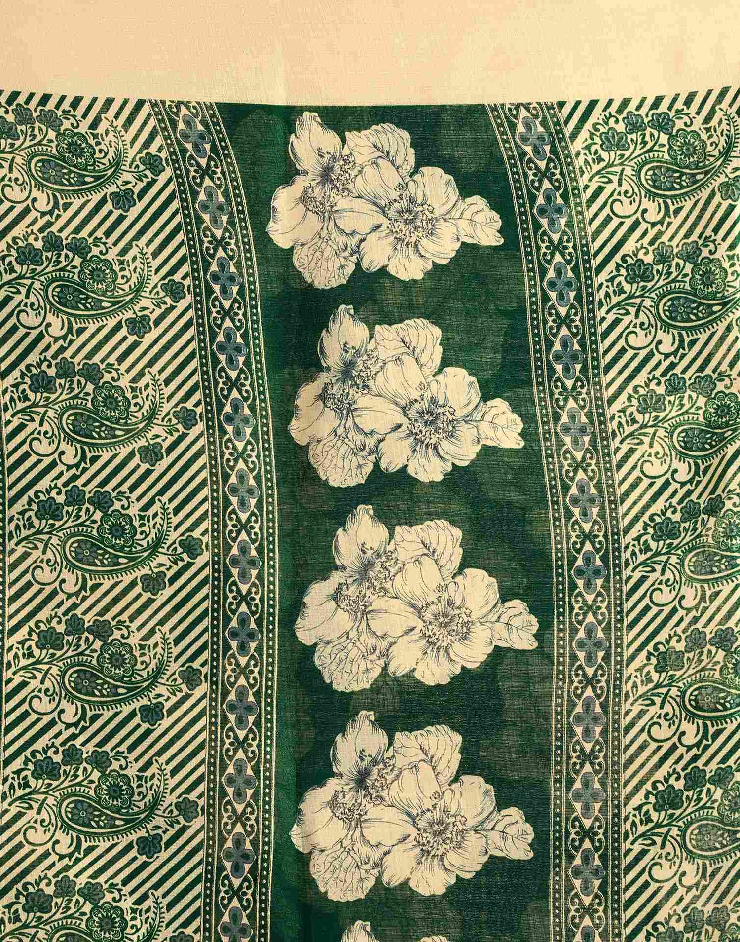 Green Cotton Floral Printed Saree