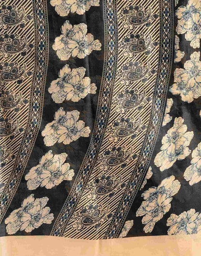 Black Cotton Floral Printed Saree