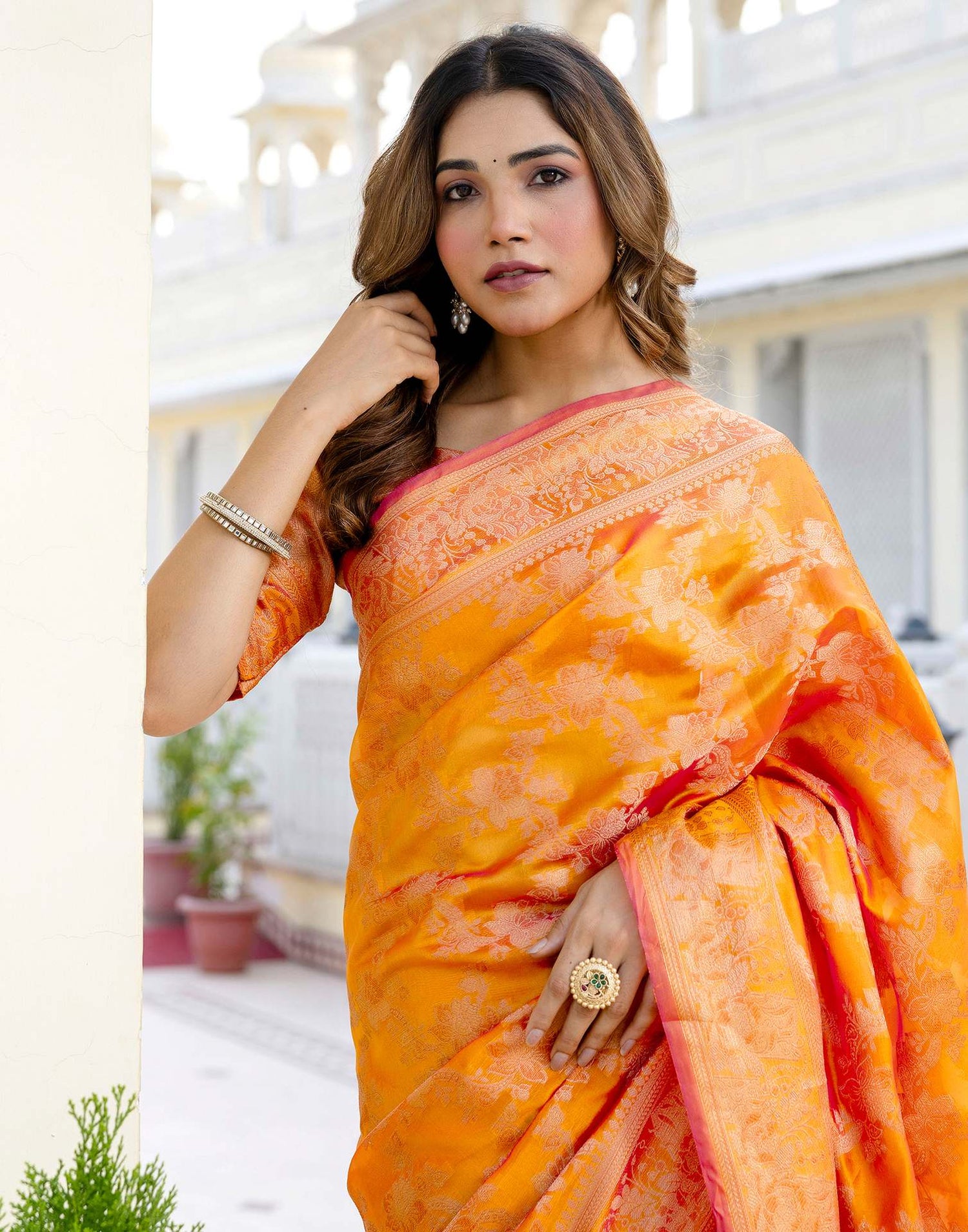 Mustard Yellow Chanderi Woven Banarasi Saree