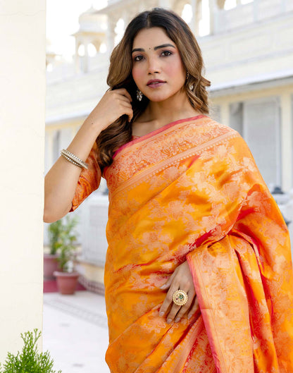 Mustard Yellow Chanderi Woven Banarasi Saree