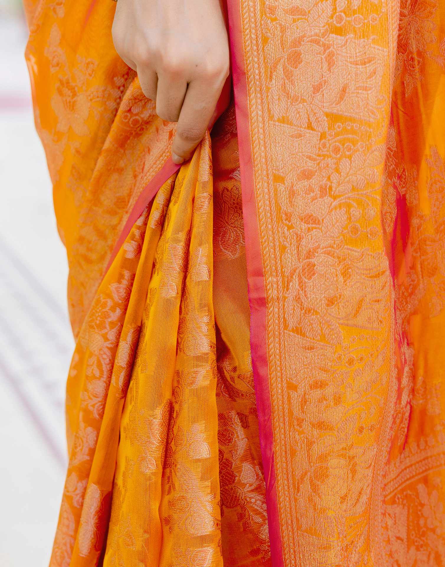 Mustard Yellow Chanderi Woven Banarasi Saree