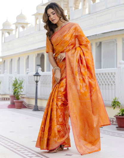 Mustard Yellow Chanderi Woven Banarasi Saree