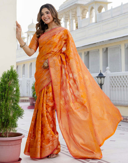 Mustard Yellow Chanderi Woven Banarasi Saree
