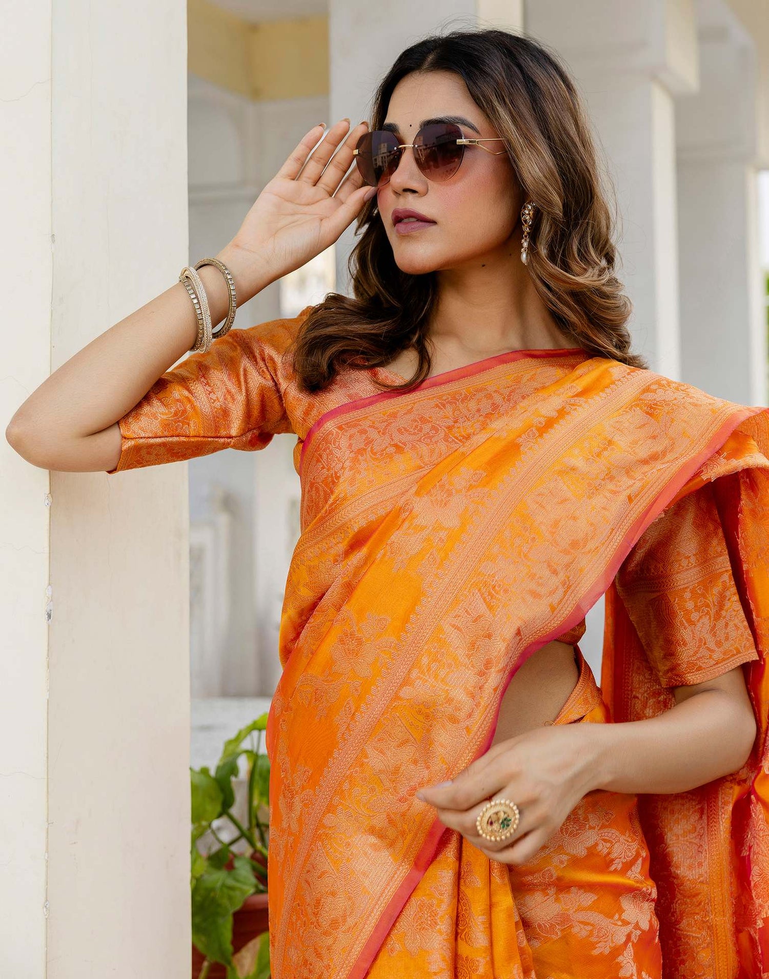 Mustard Yellow Chanderi Woven Banarasi Saree