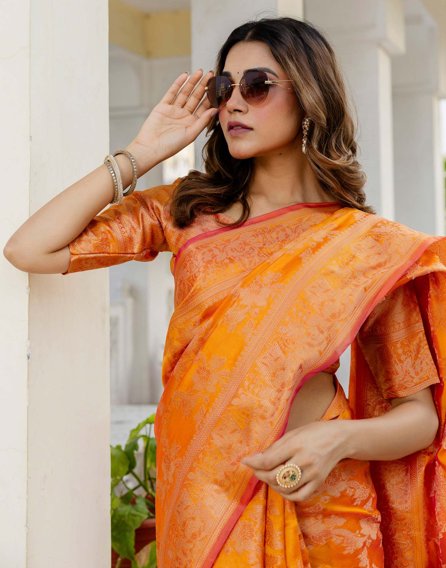 Mustard Yellow Chanderi Woven Banarasi Saree