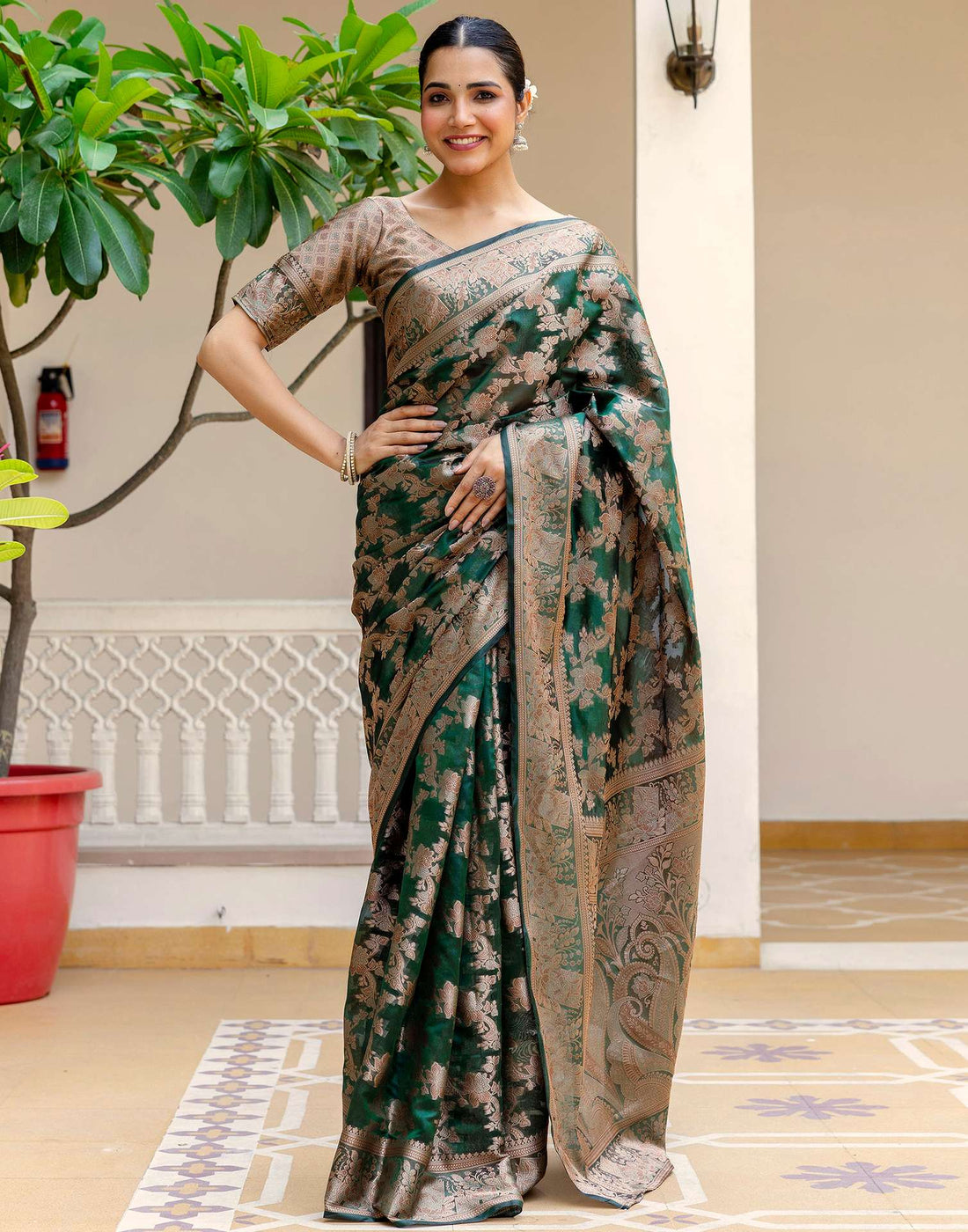 Dark Green Chanderi Woven Banarasi Saree