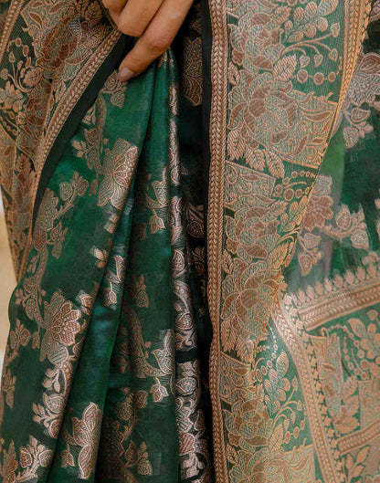 Dark Green Chanderi Woven Banarasi Saree