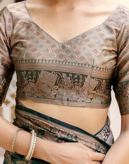 Dark Green Chanderi Woven Banarasi Saree