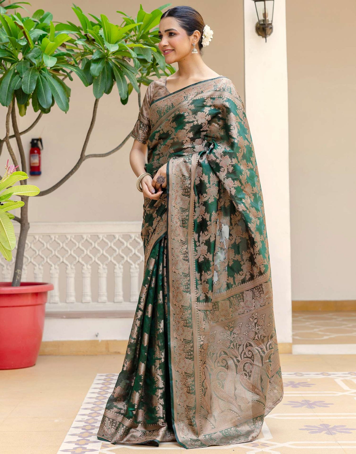 Dark Green Chanderi Woven Banarasi Saree