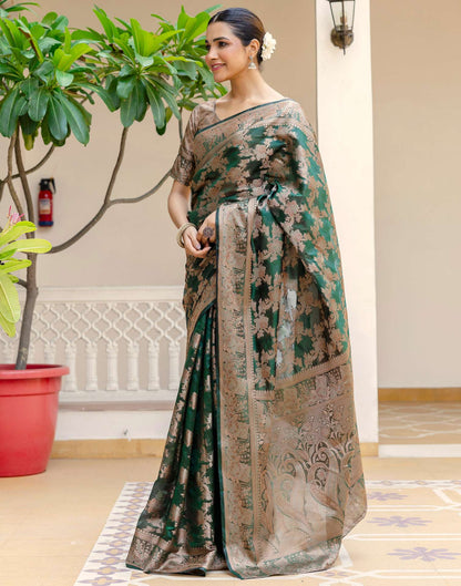 Dark Green Chanderi Woven Banarasi Saree