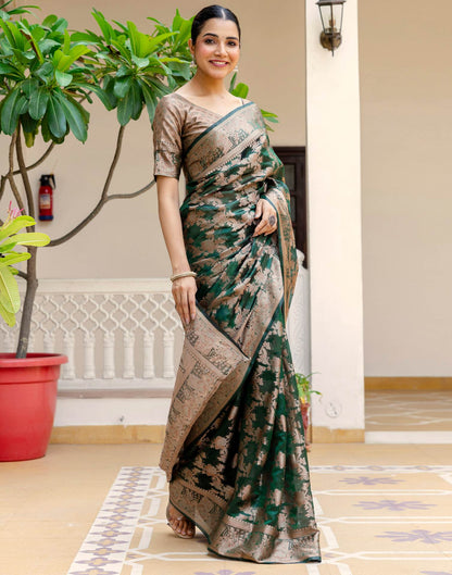 Dark Green Chanderi Woven Banarasi Saree