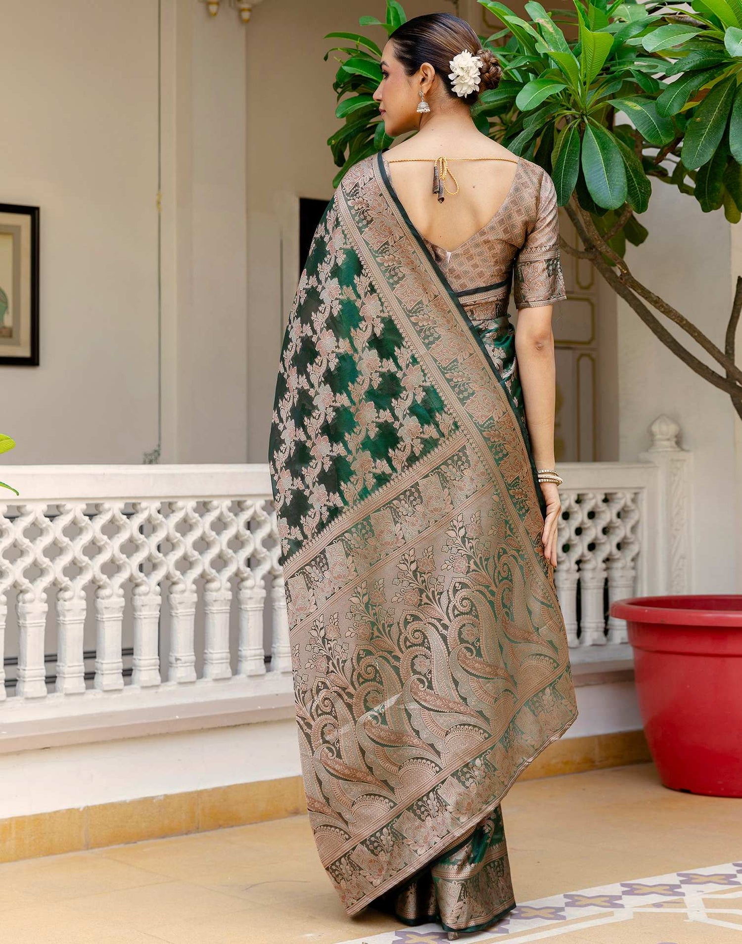 Dark Green Chanderi Woven Banarasi Saree