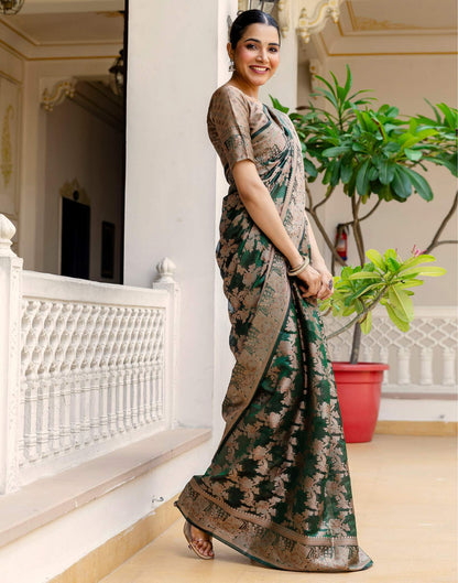 Dark Green Chanderi Woven Banarasi Saree