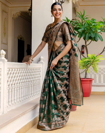 Dark Green Chanderi Woven Banarasi Saree