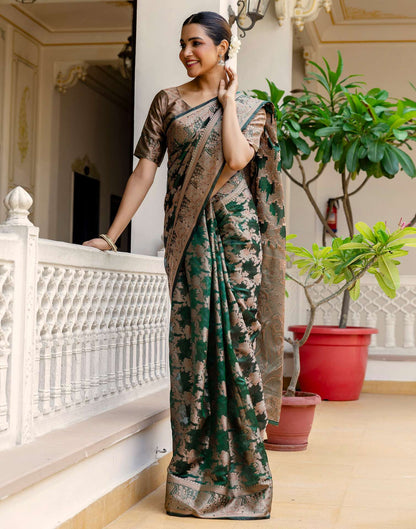 Dark Green Chanderi Woven Banarasi Saree