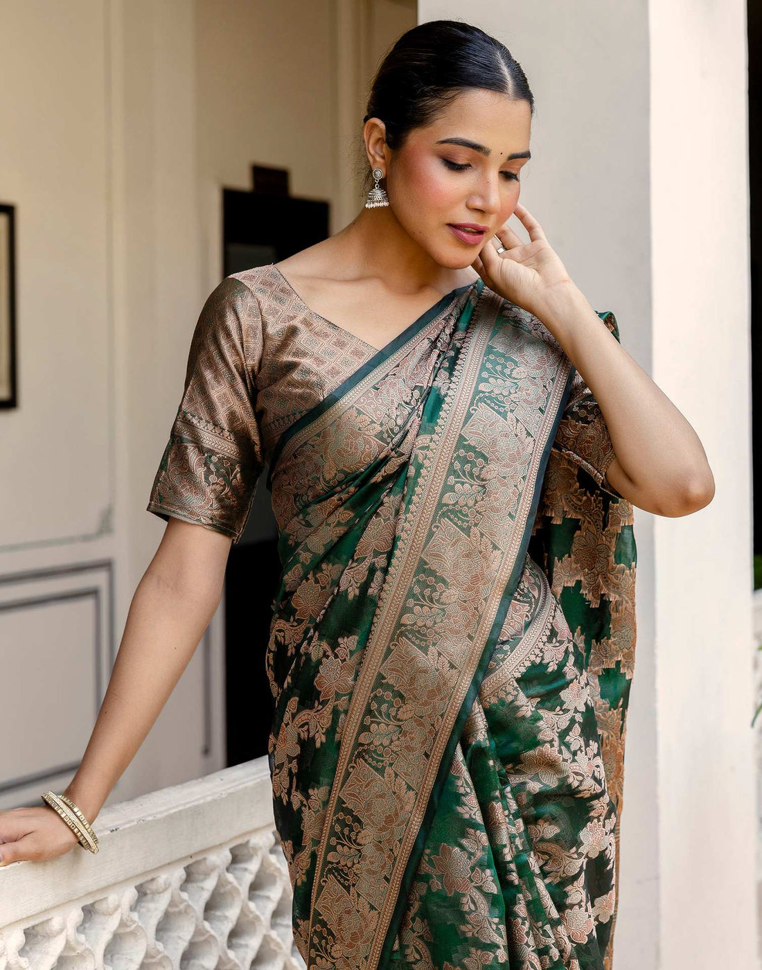 Dark Green Chanderi Woven Banarasi Saree