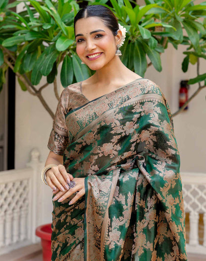 Dark Green Chanderi Woven Banarasi Saree