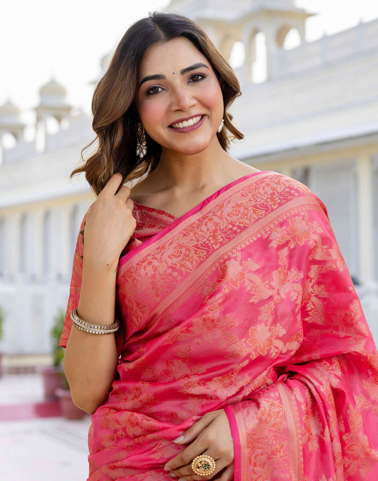 Pink Chanderi Woven Banarasi Saree
