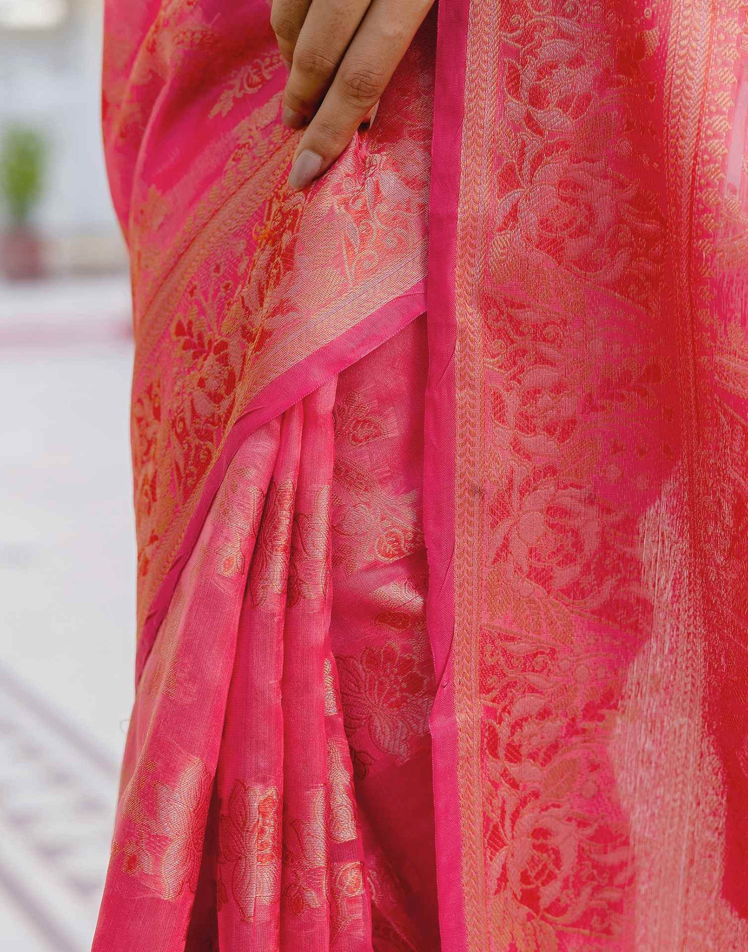 Pink Chanderi Woven Banarasi Saree