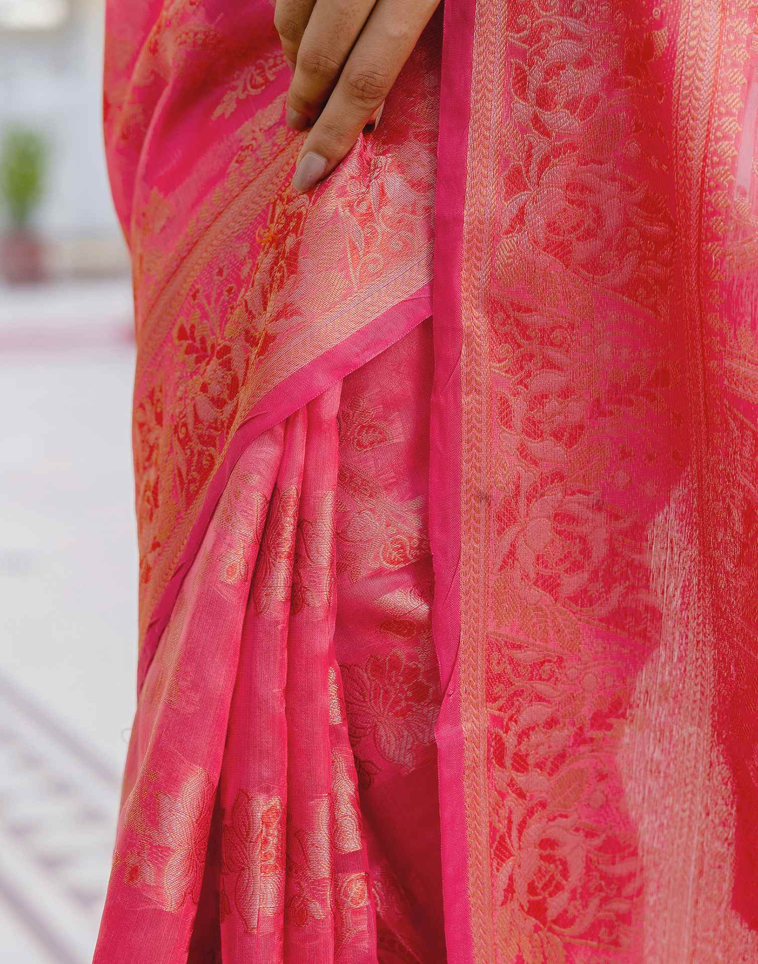Pink Chanderi Woven Banarasi Saree