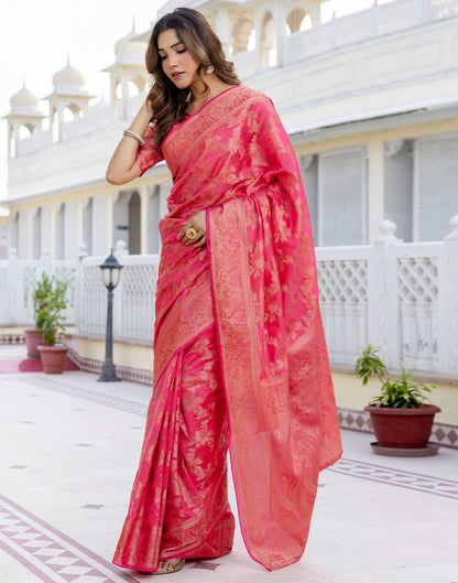 Pink Chanderi Woven Banarasi Saree