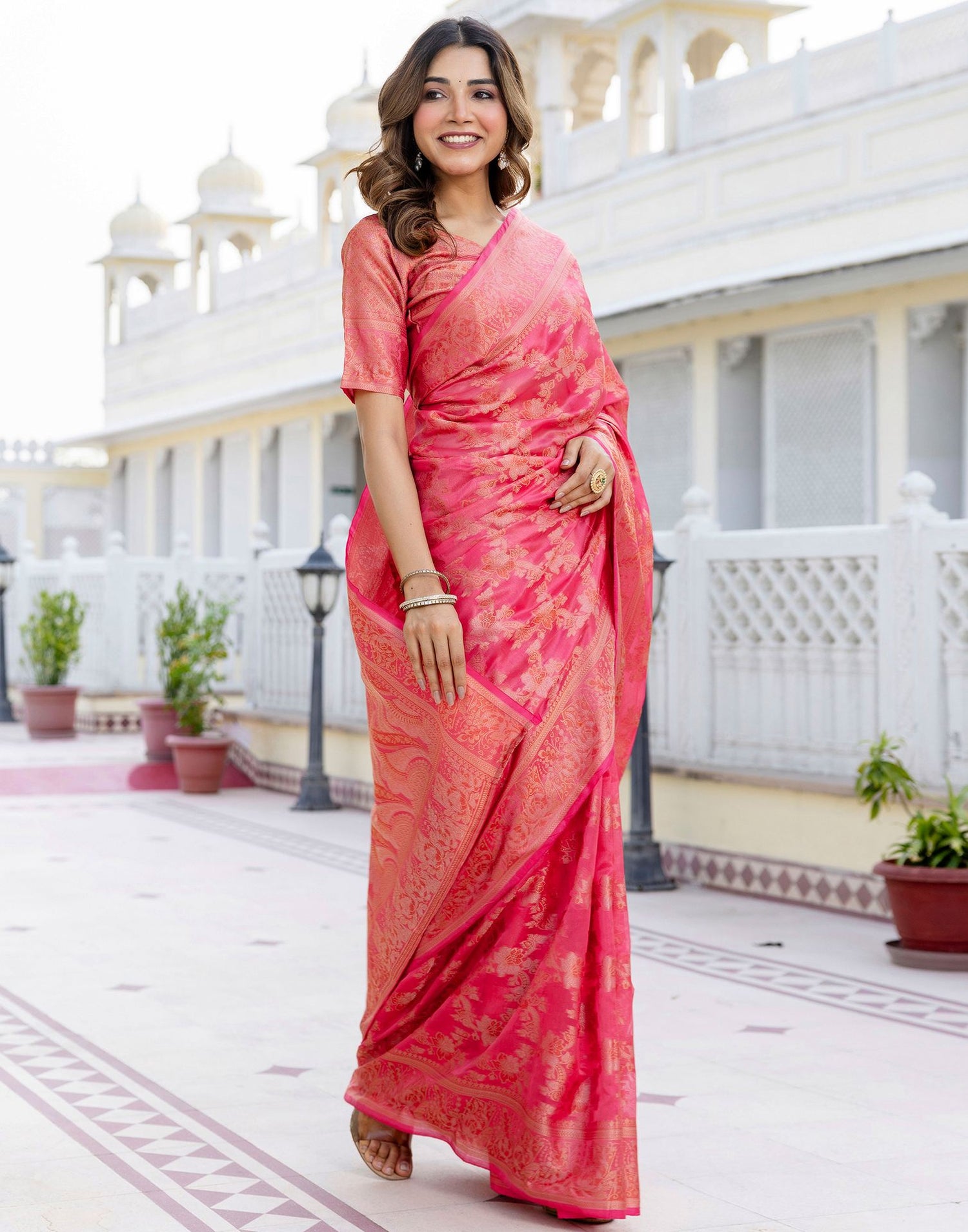 Pink Chanderi Woven Banarasi Saree