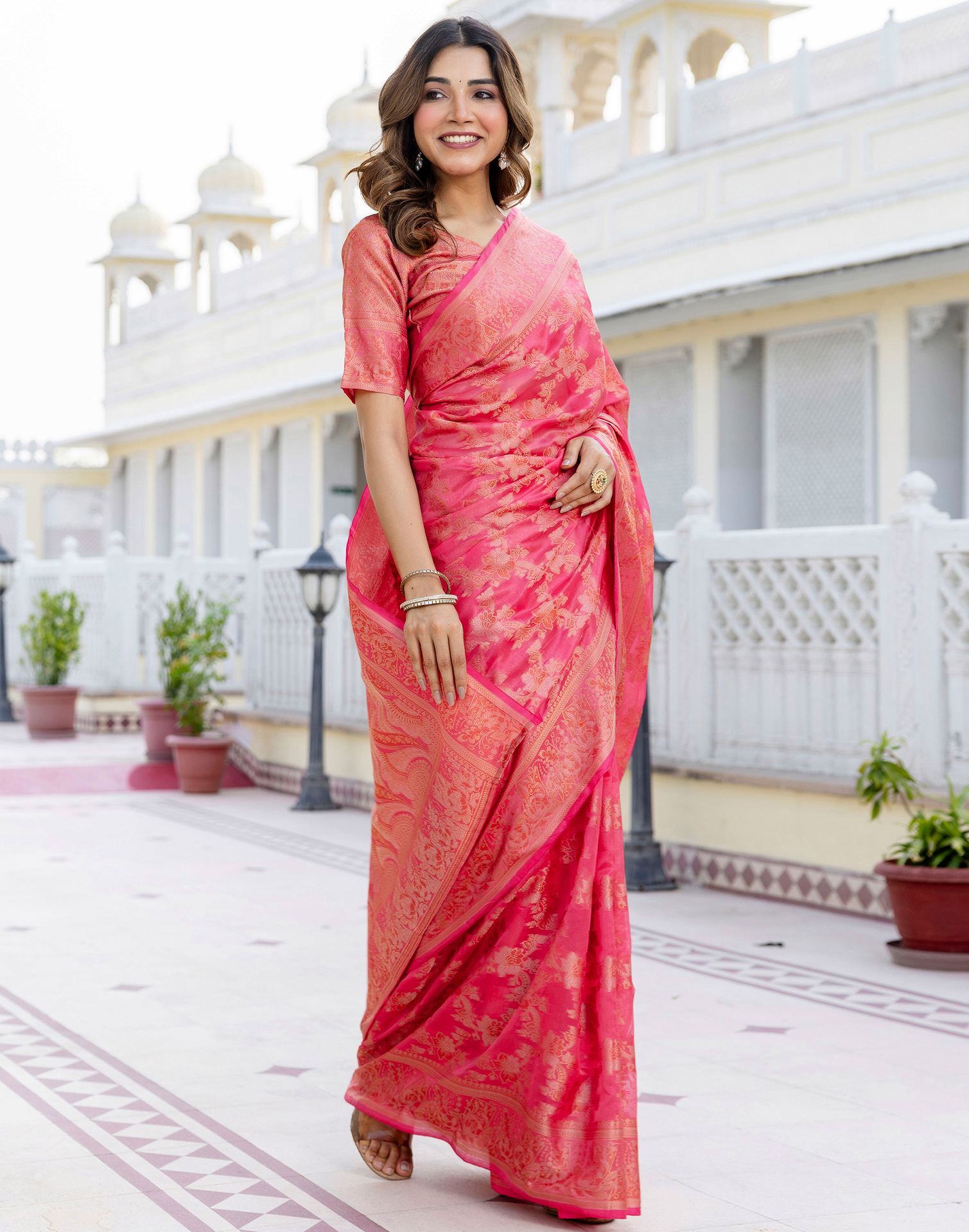 Pink Chanderi Woven Banarasi Saree