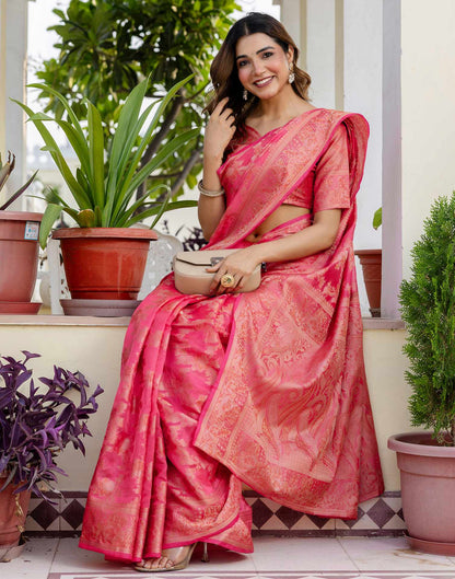 Pink Chanderi Woven Banarasi Saree