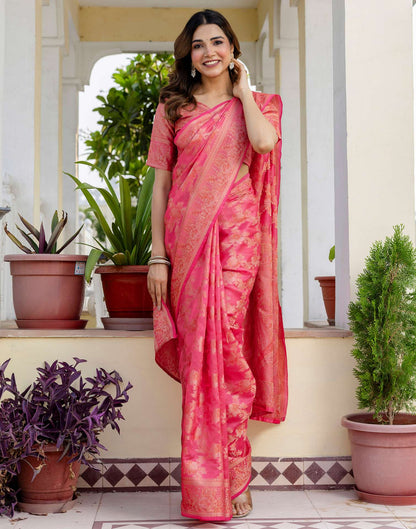 Pink Chanderi Woven Banarasi Saree