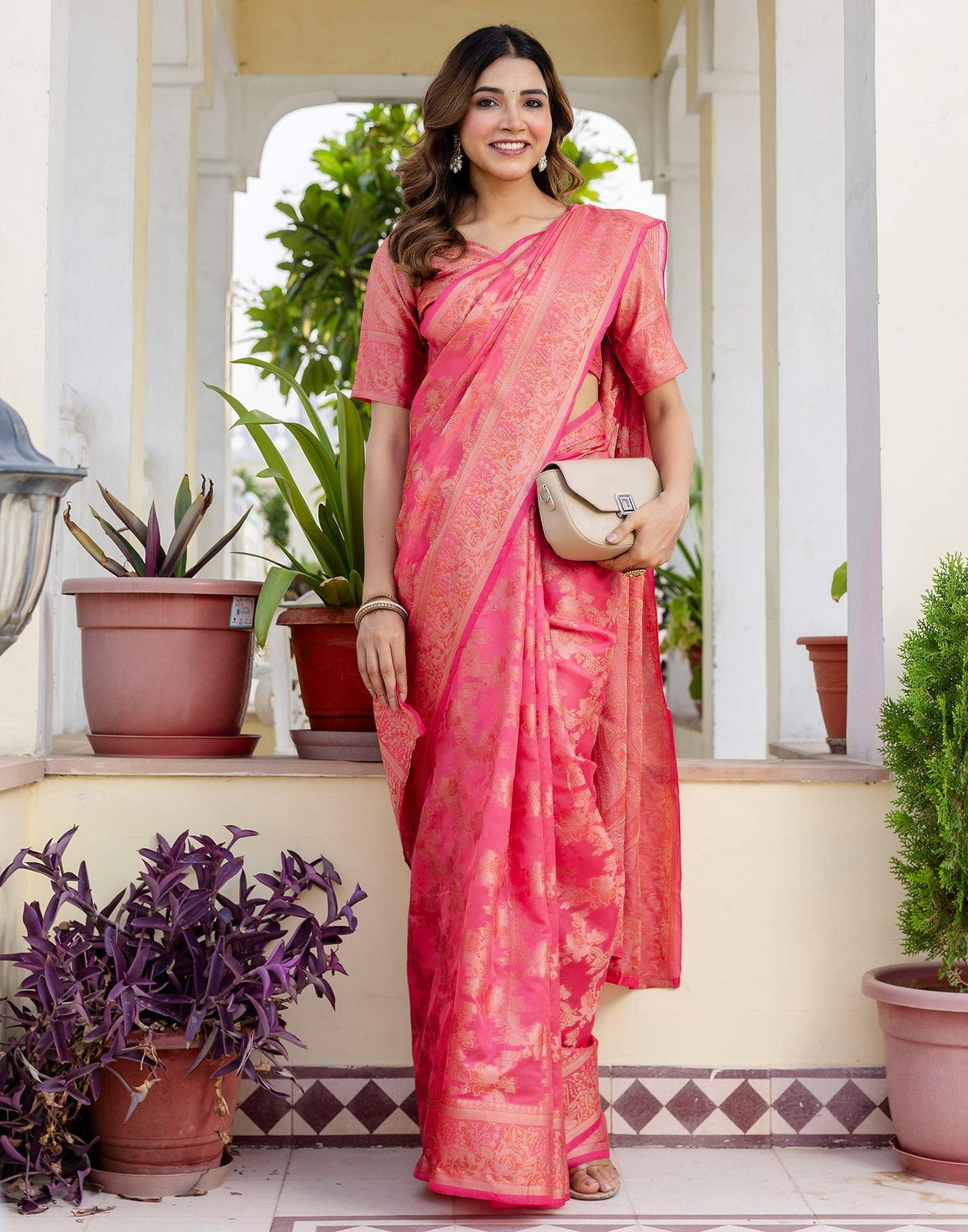 Pink Chanderi Woven Banarasi Saree