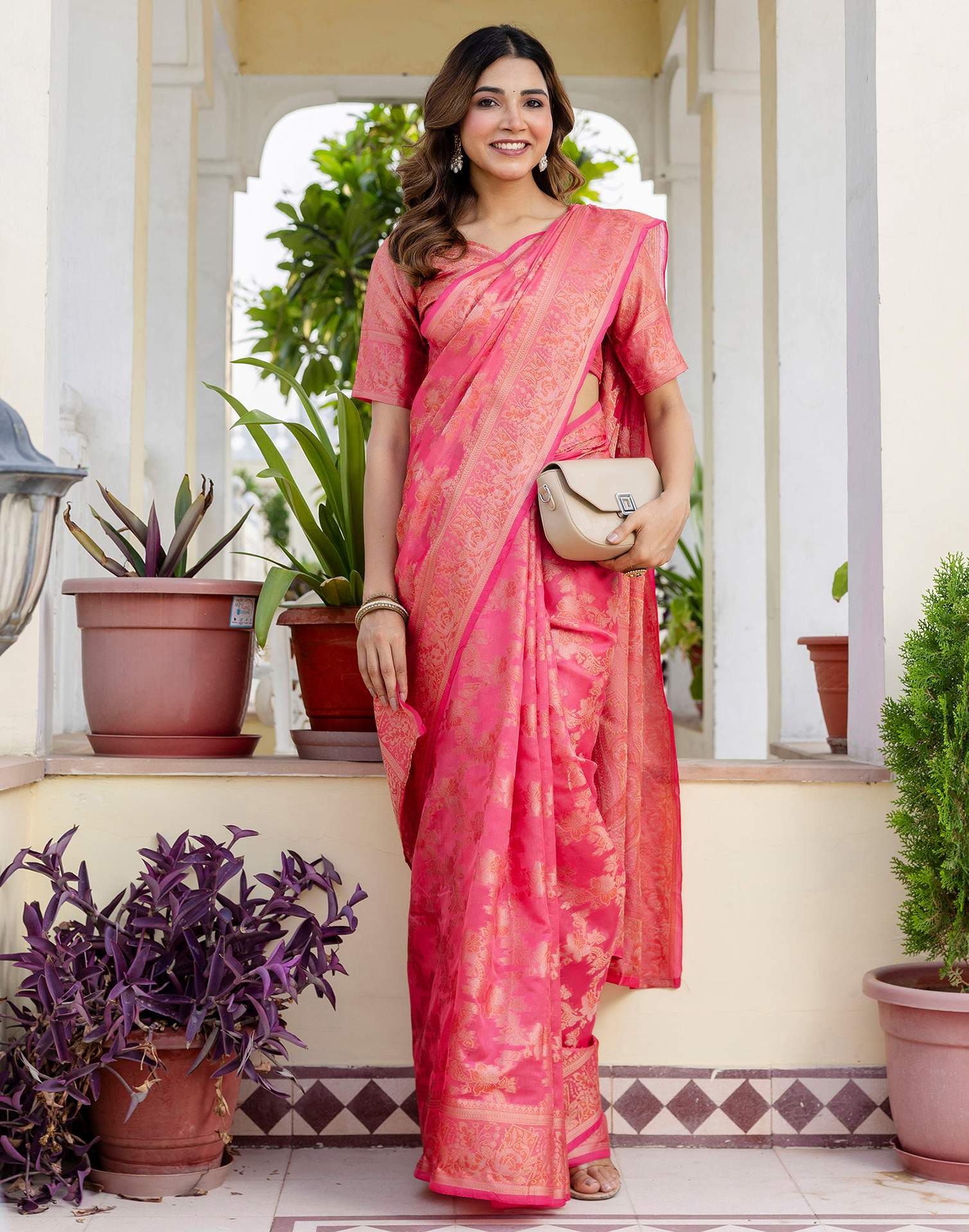 Pink Chanderi Woven Banarasi Saree