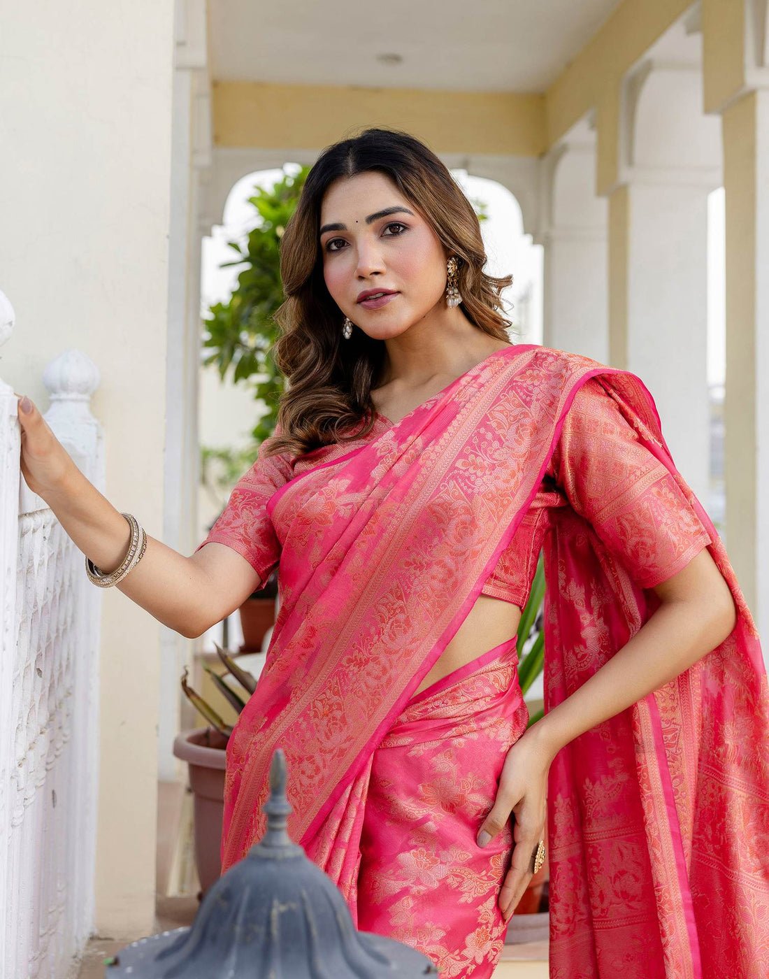 Pink Chanderi Woven Banarasi Saree