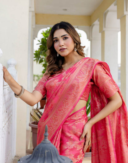 Pink Chanderi Woven Banarasi Saree