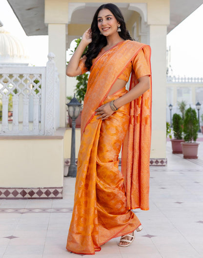 Mustard Yellow Chanderi Woven Banarasi Saree
