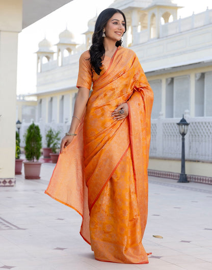 Mustard Yellow Chanderi Woven Banarasi Saree